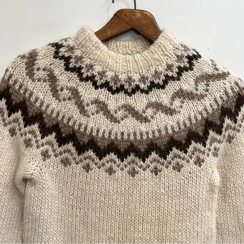 Vintage Icelandic Wool Sweater Hilda Ltd Nordic Fair Isle Cream Beige Brown M - Picture 2 of 10